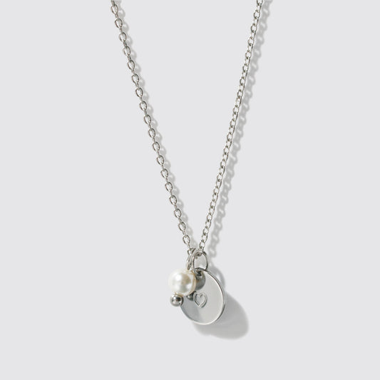 Mini Silvered Necklace, Heart Engraved Pendant &pearl Stainless Steel