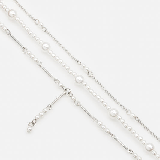 Silvered bracelet trio with pearls - PL253B027SL