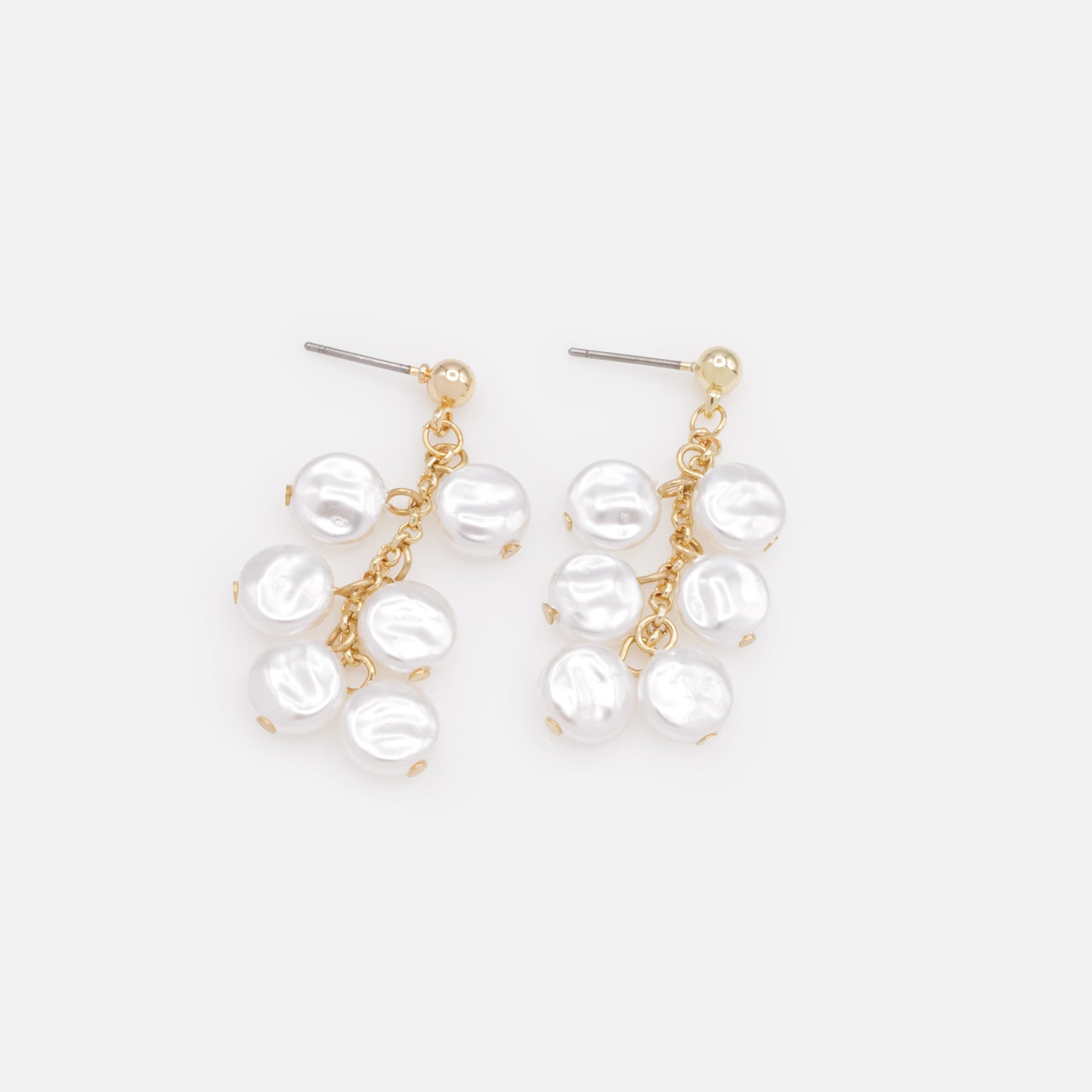 PL253E003GL - Long golden earrings with flat pearls