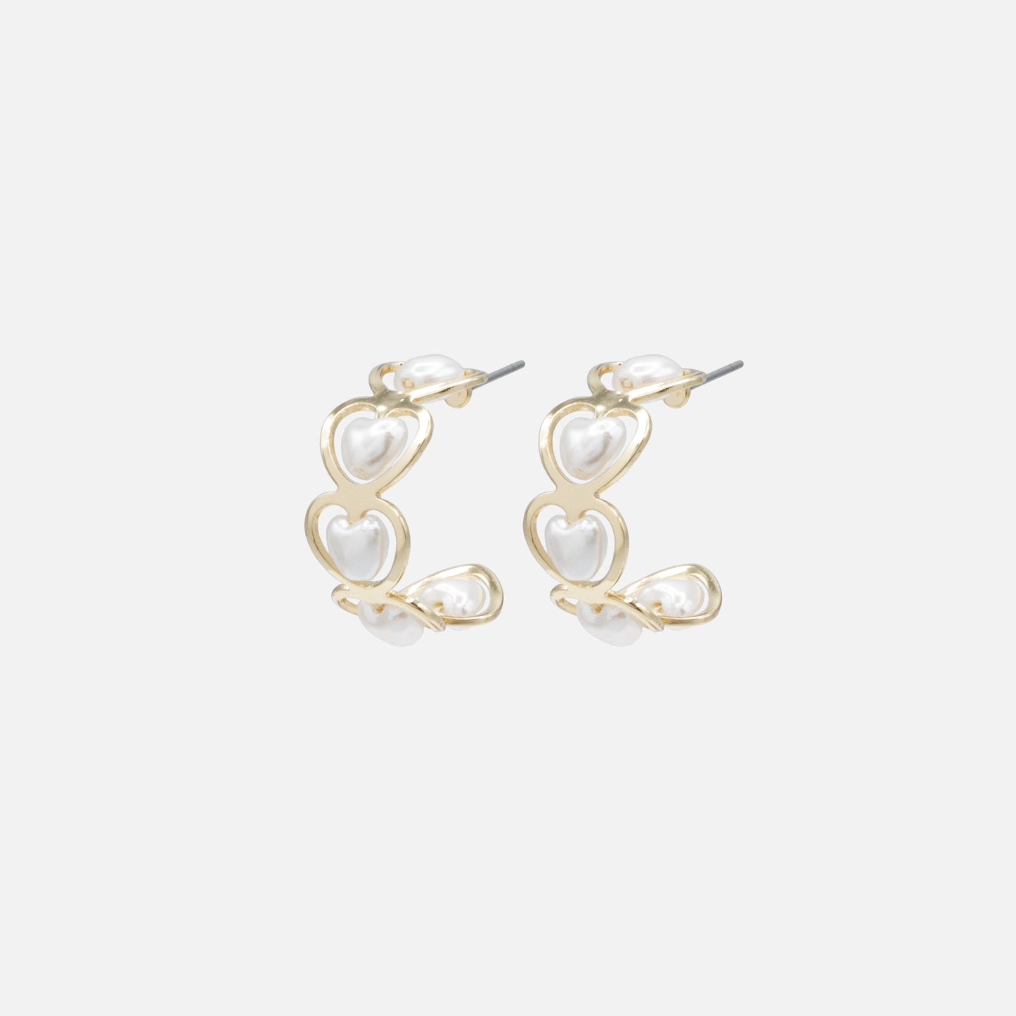 PL253E006GL - Semi-circle golden earrings with heart shaped pearls