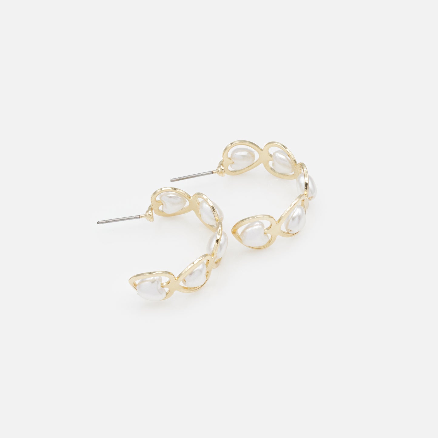 PL253E006GL - Semi-circle golden earrings with heart shaped pearls