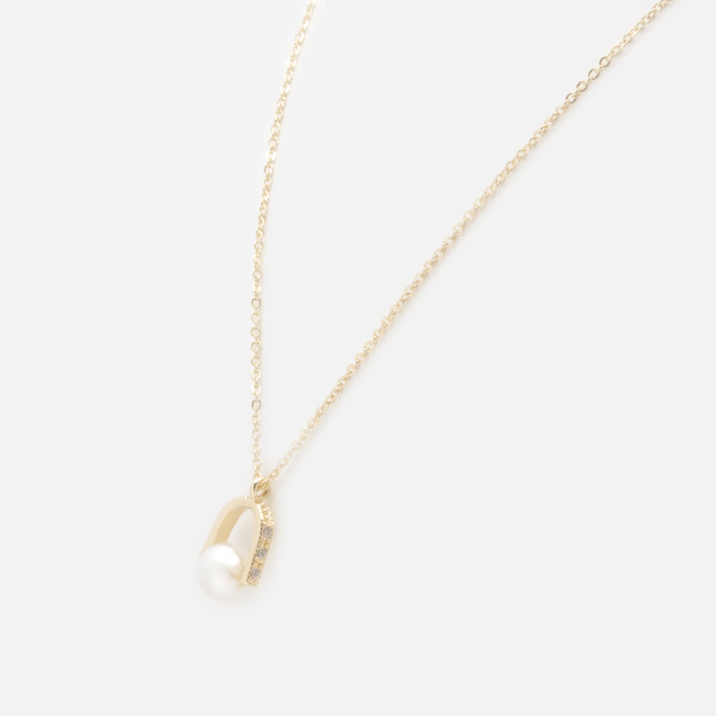 PL253N020GL - Bell charm with round pearl golden necklace