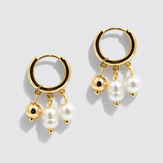 Gold-Tone Hoop Earrings with Trio of Dangling Charms
