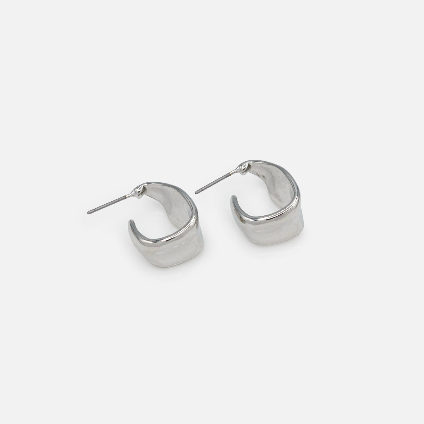 PR253E006SL - Unperfect silvered hoop earrings