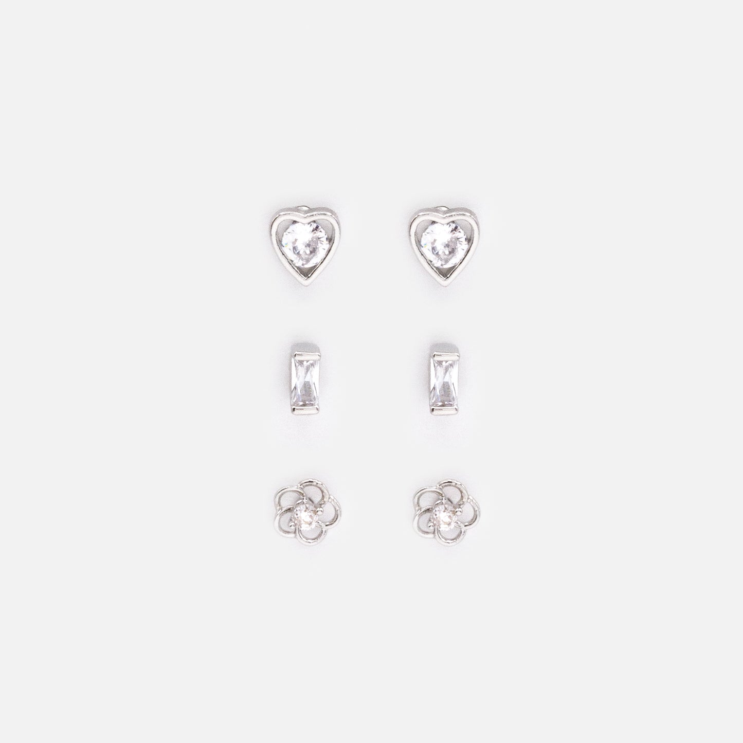 PR253E017SL - Trio de délicates boucles d'oreilles argentées avec zircons cubiques