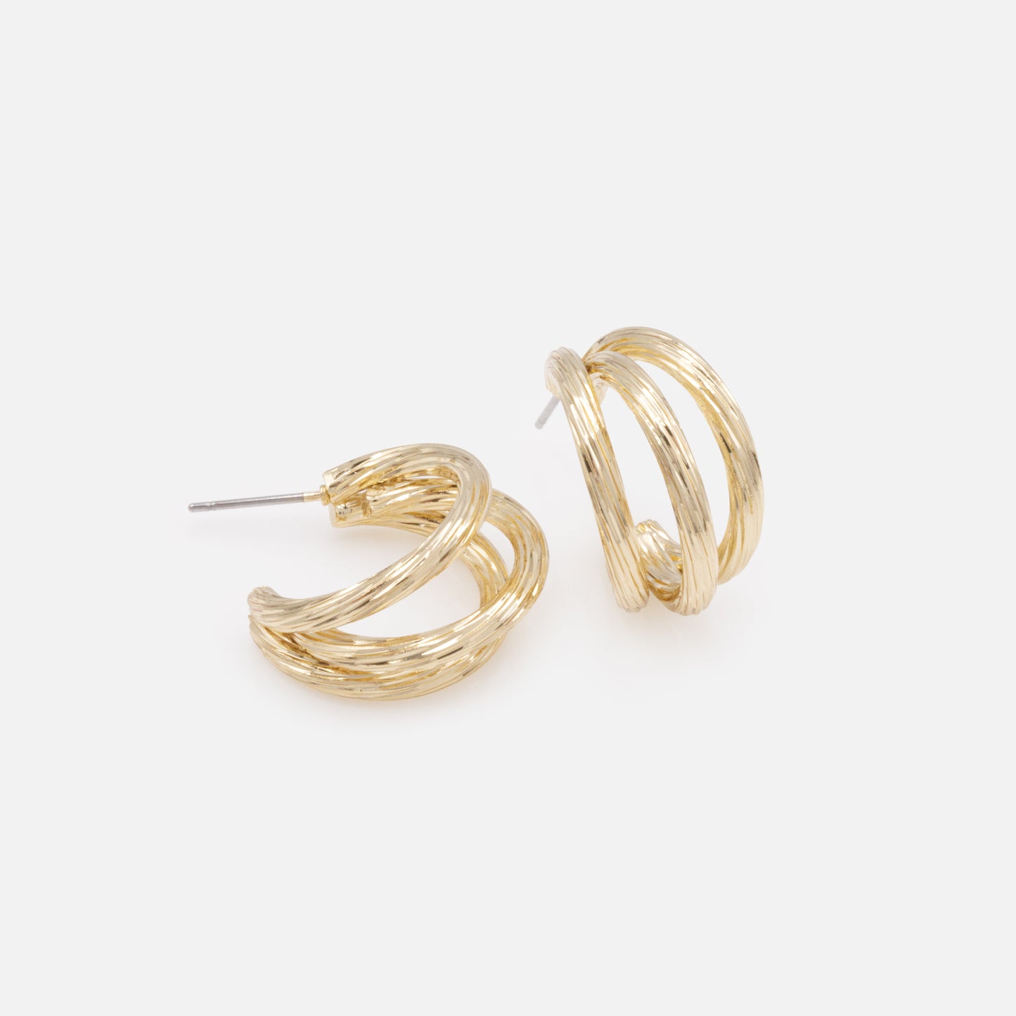 PR253E018GL - Boucles d'oreilles triple anneau doré à rainures