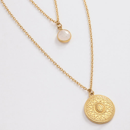 Gold-Tone Layered Necklace with Round Charm Pendants