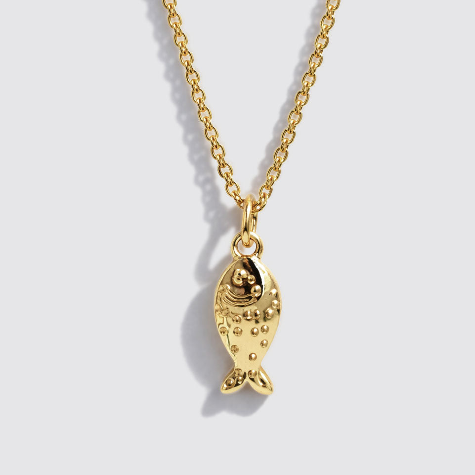 Gold-Tone Dainty Necklace with Fish Charm Pendant