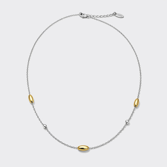 Silver-Tone Necklace with Two-Tone Beads