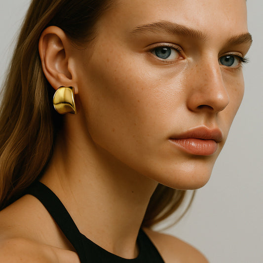 Curved golden earrings in stainless steel - SF253E001GL