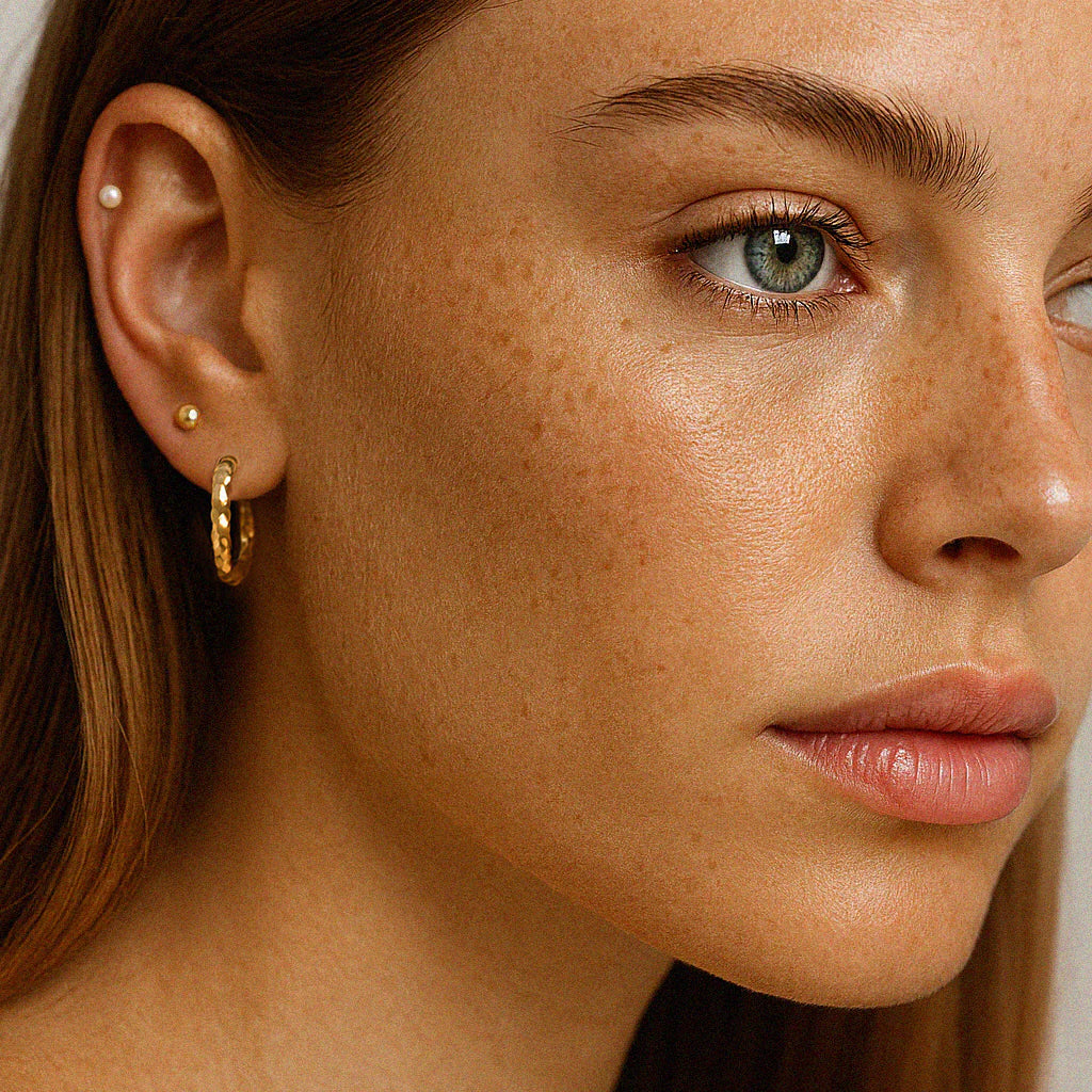Set of golden earrings in stainless steel & pearls - SF253E006GL