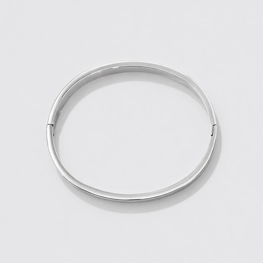 Silvered Grooved Bangle in Stainless Steel
