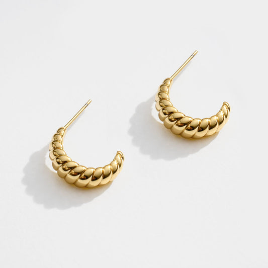 Golden Textured Hoop Earrings in Stainless Steel