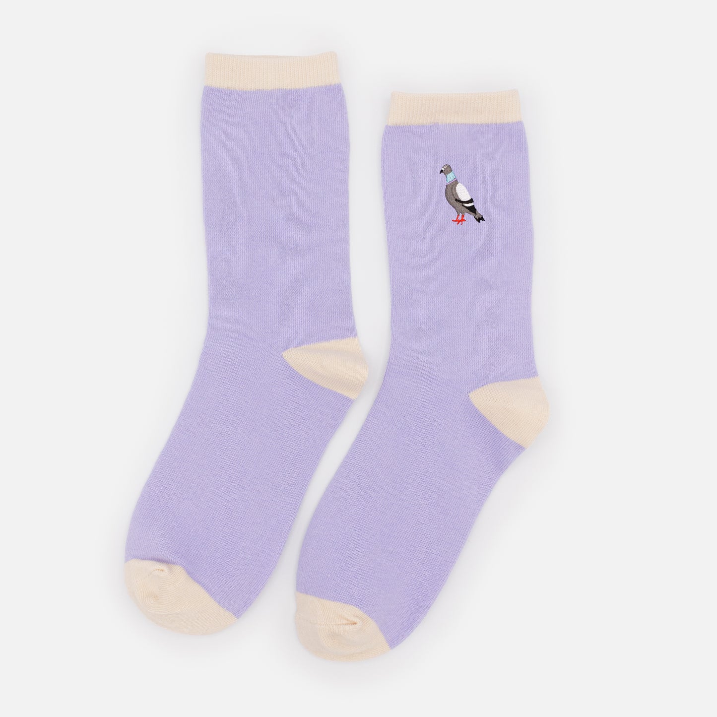 SO253-006PP - Lilac & beige socks with pigeon embroidery