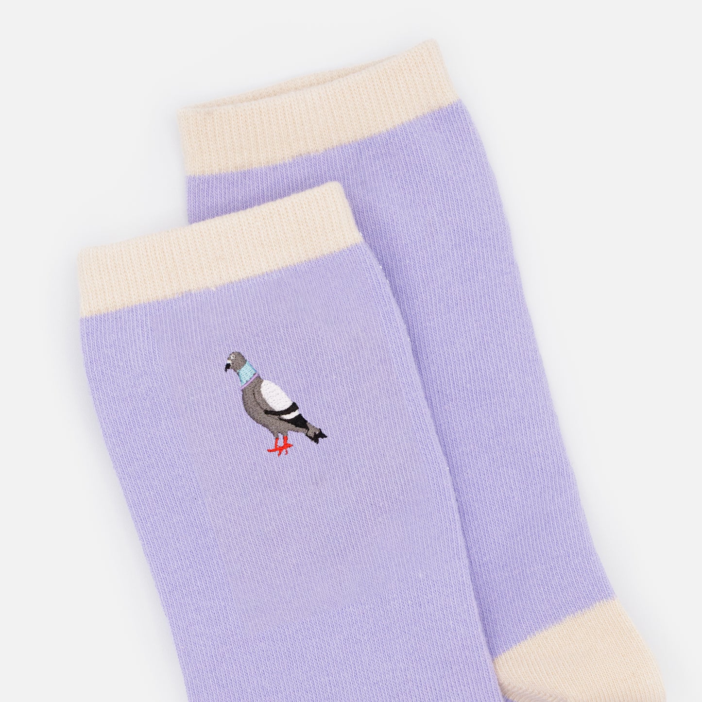 SO253-006PP - Lilac & beige socks with pigeon embroidery