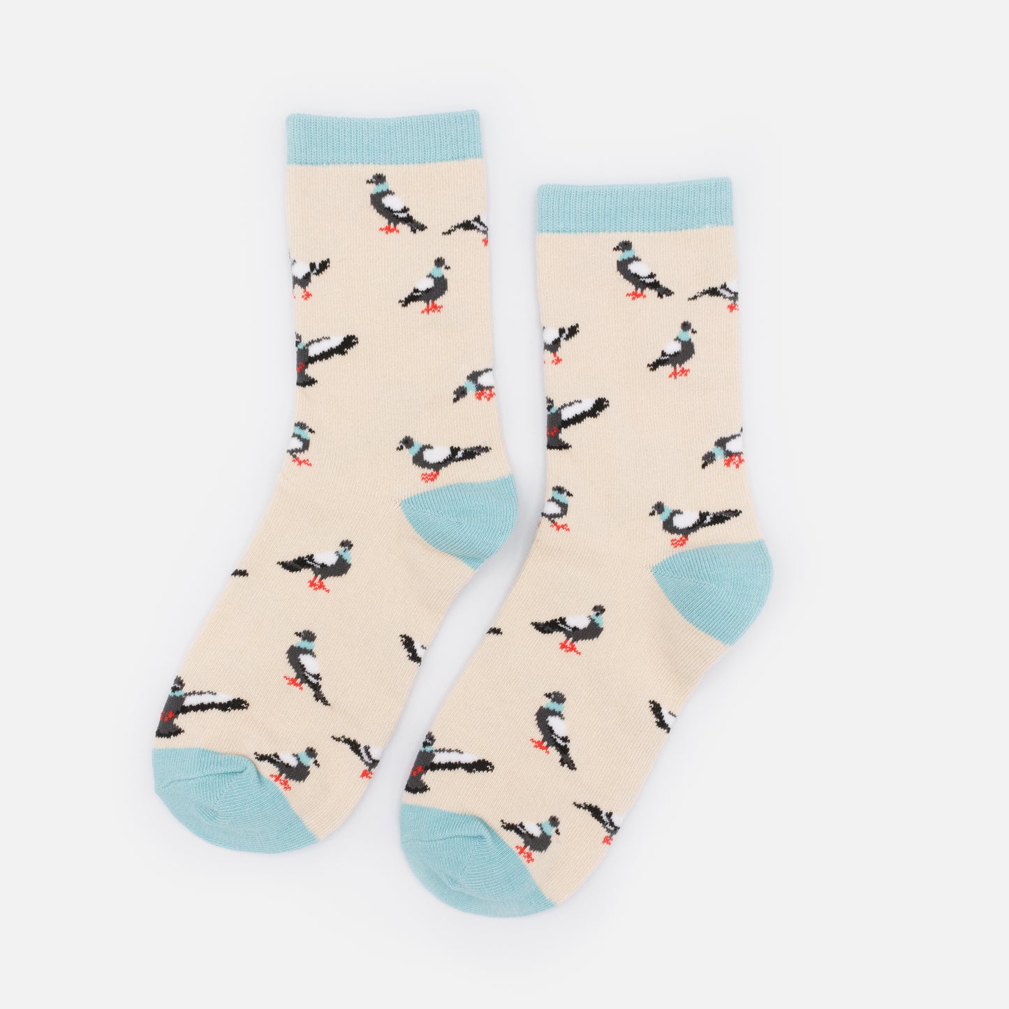 SO253-007MM - Beige & turquoise socks with pigeons