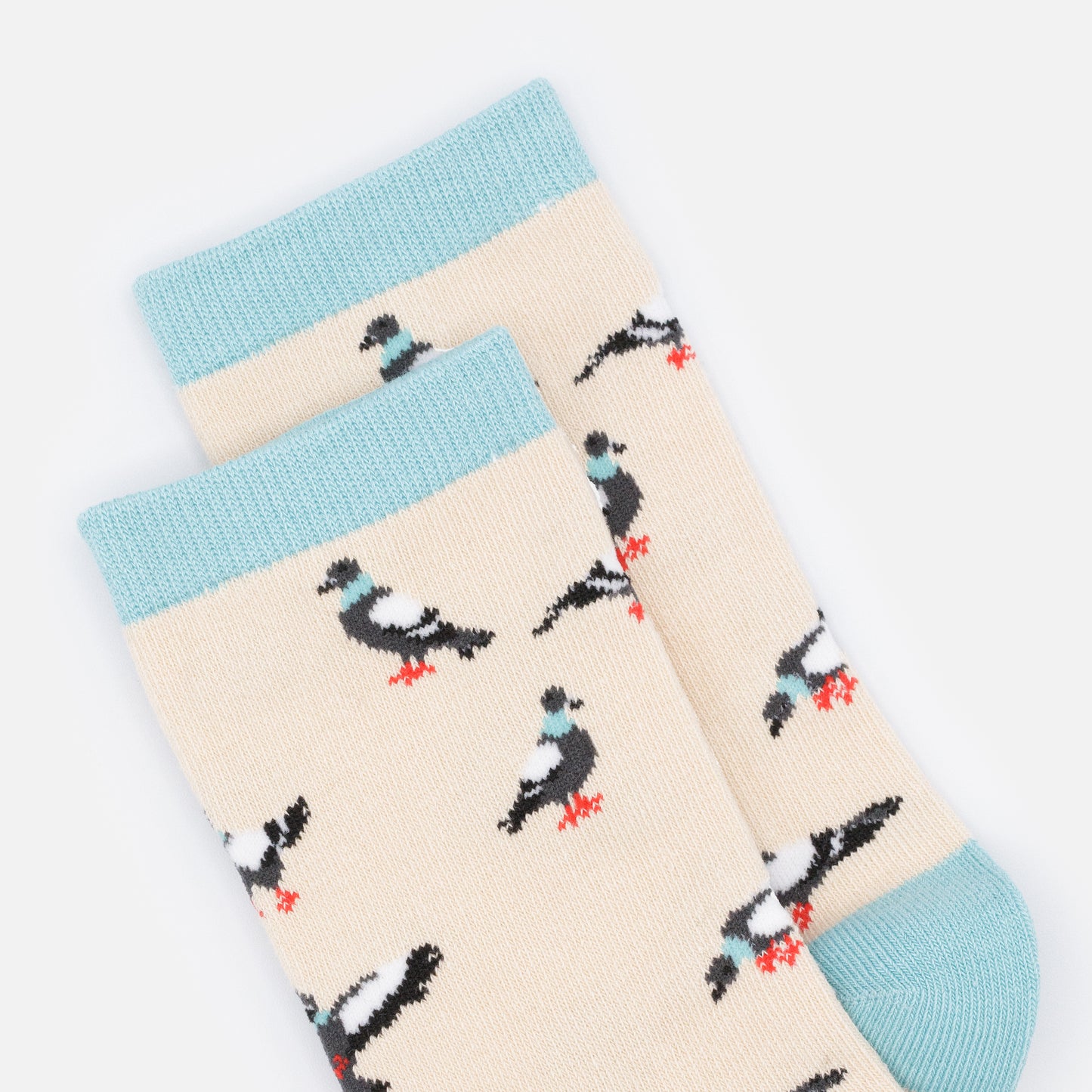 SO253-007MM - Beige & turquoise socks with pigeons