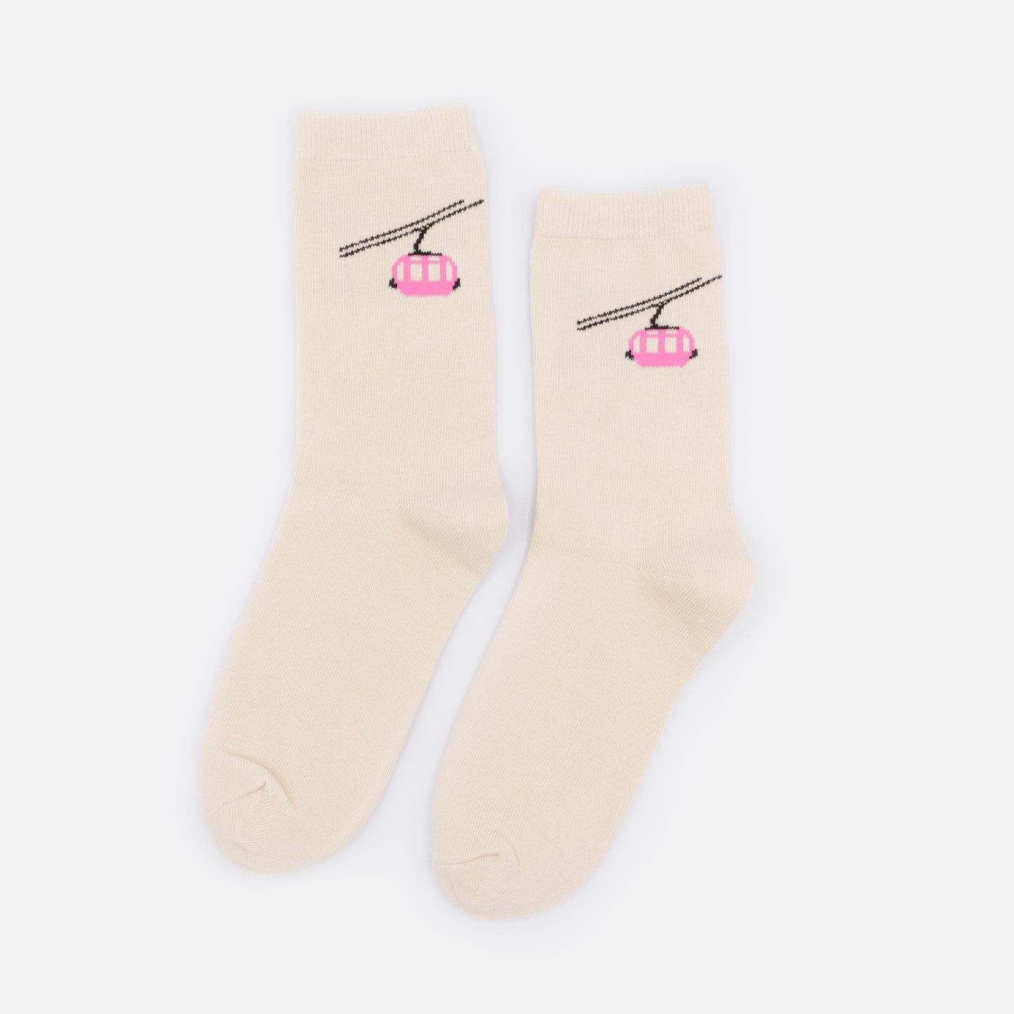 SO253-011MM - Beige socks with pink cable car