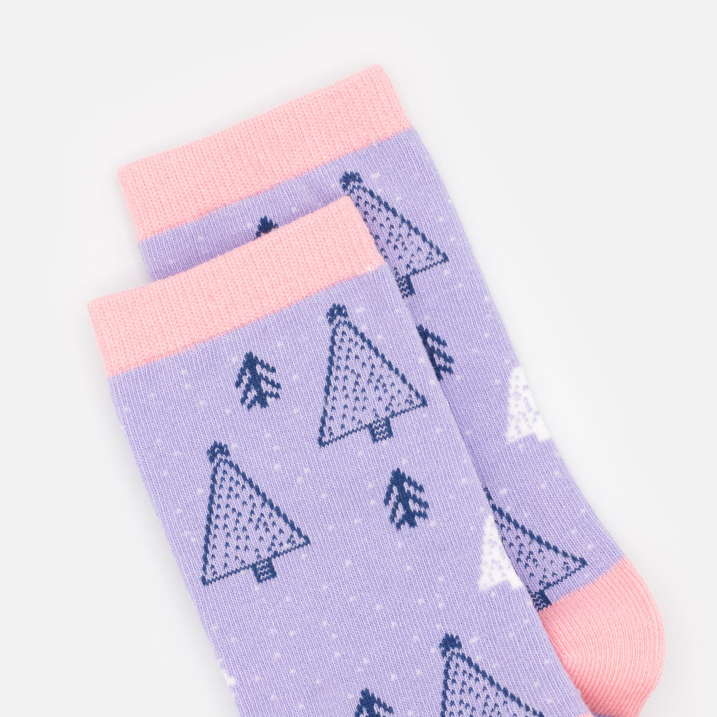 SO253-014PP - Bas lilas & rose pâle avec sapins bleu foncé