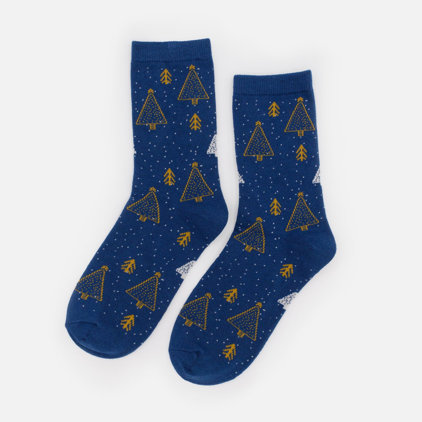 SO253-015BL - Dark blue socks with golden pine trees