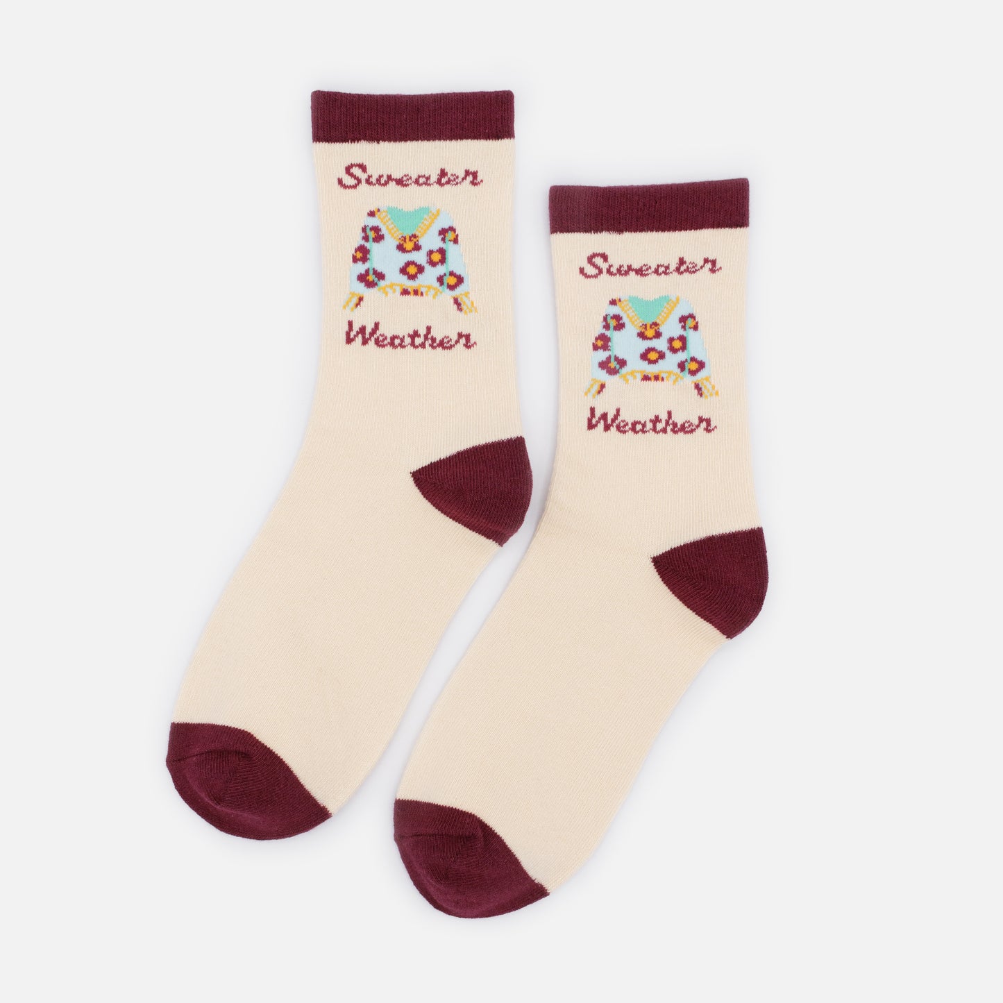 SO253-021BU - Beige & burgundy "Sweater Weather" socks