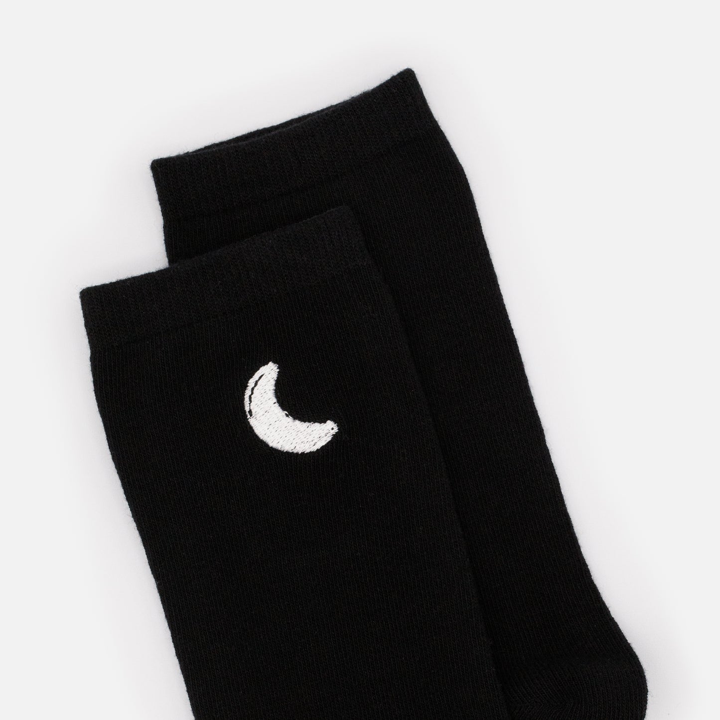 SO253-029BK - Bas noirs avec broderie croissant de lune blanc