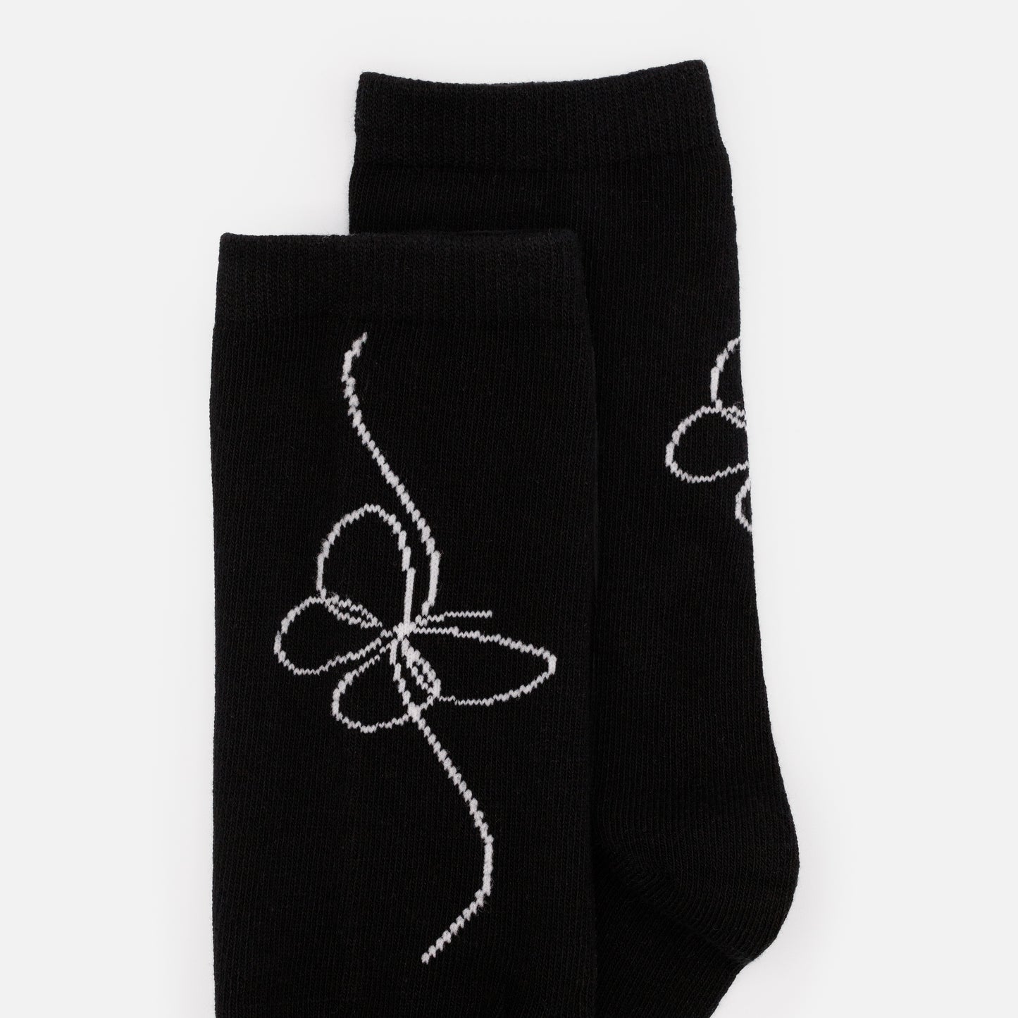 SO253-030BK - Black socks with white butterfly print