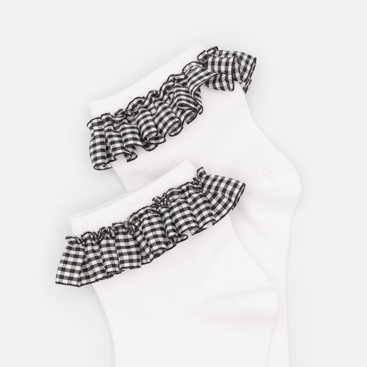 SO253-036BU - White ankle socks with Vichy pattern lace