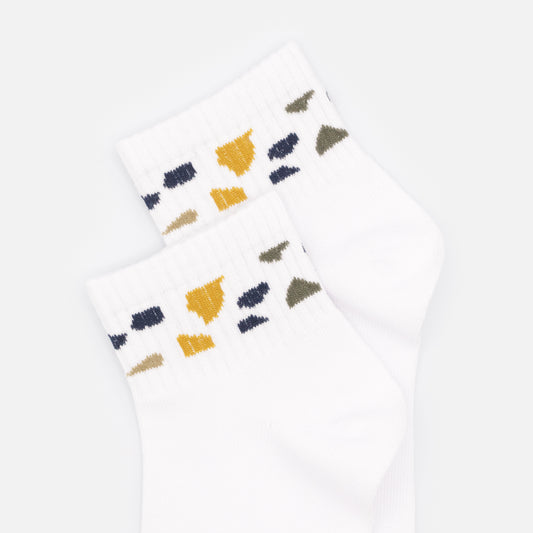 Ribbed white ankle socks with multicolored terrazzo pattern - SO253-037MM