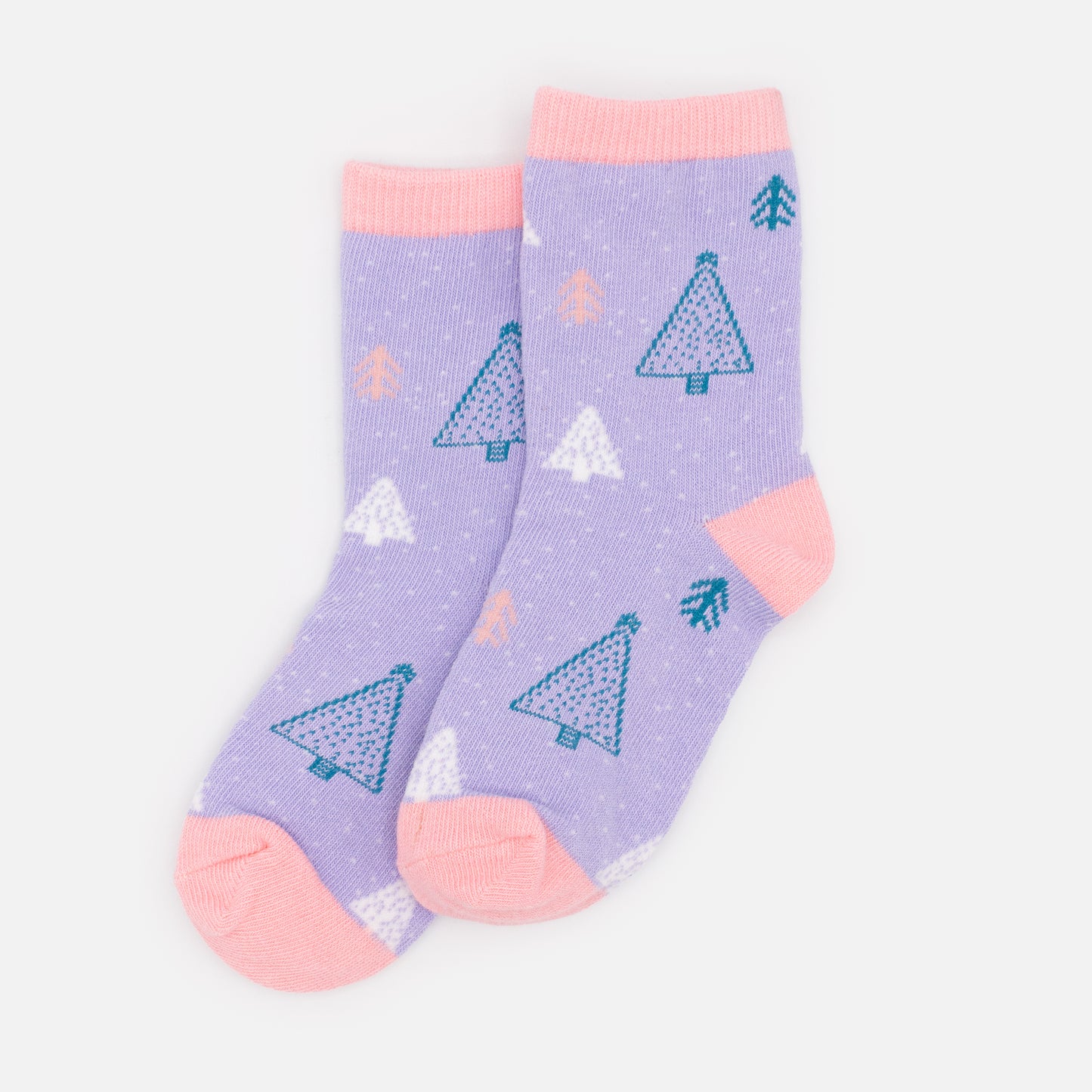 SO253M003PP - Mini lilac & light pink socks with teal pine trees