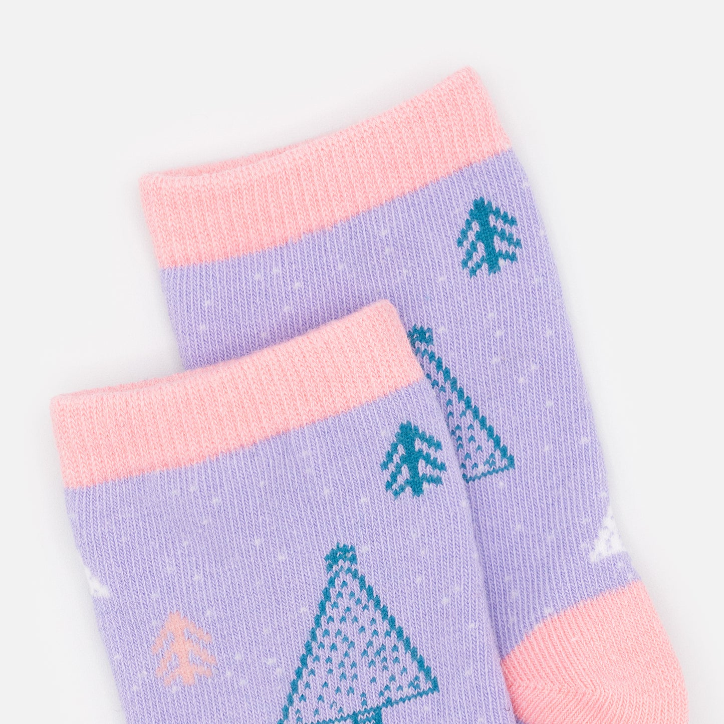 SO253M003PP - Mini lilac & light pink socks with teal pine trees
