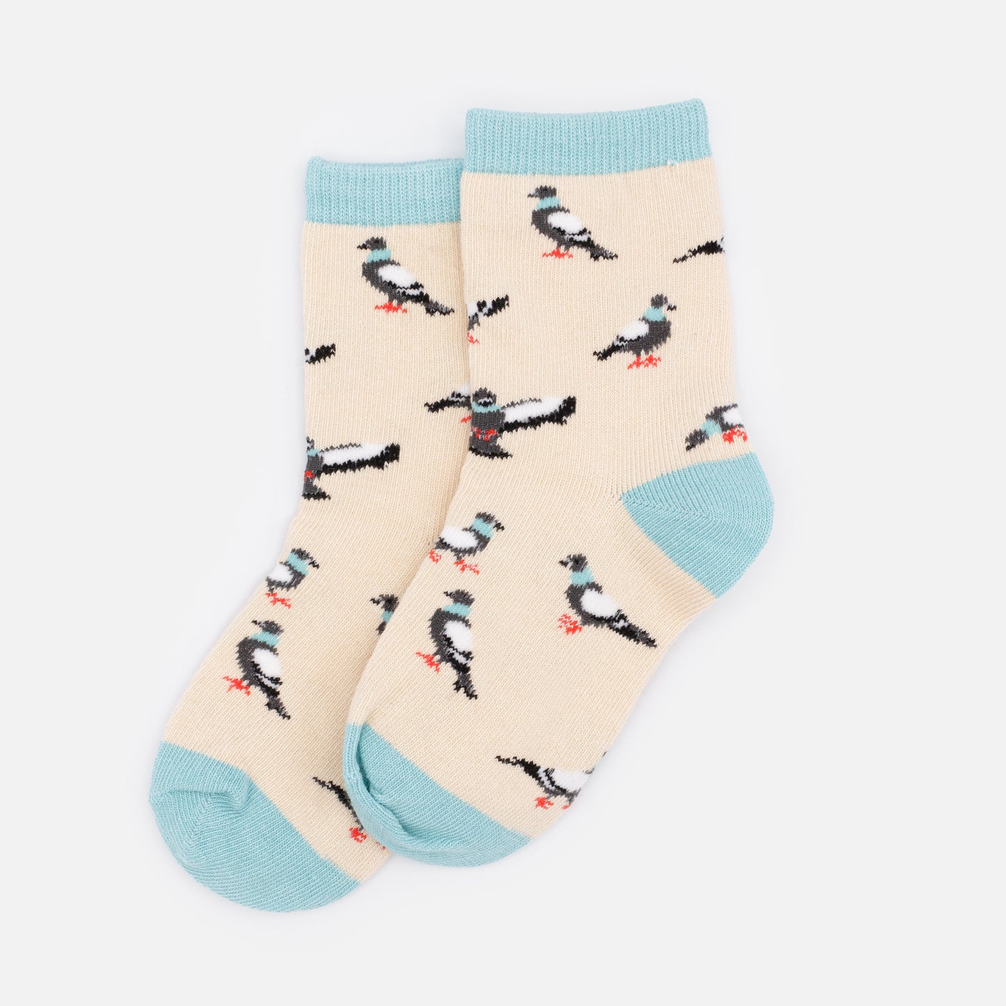 SO253M005MM - Mini bas beiges & turquoise avec pigeons