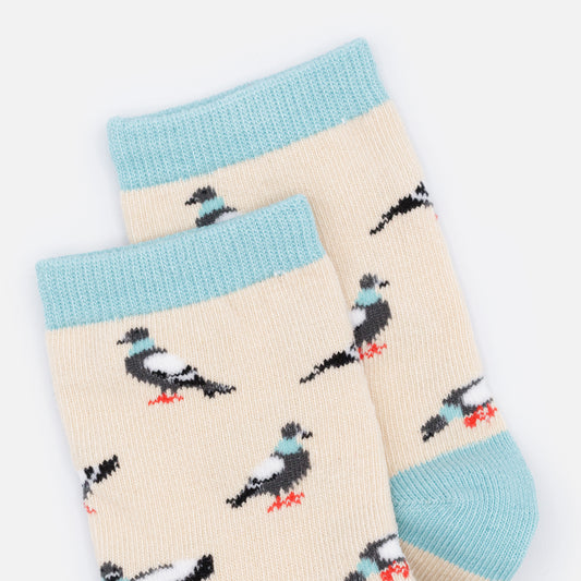 Mini beige & turquoise socks with pigeons - SO253M005MM