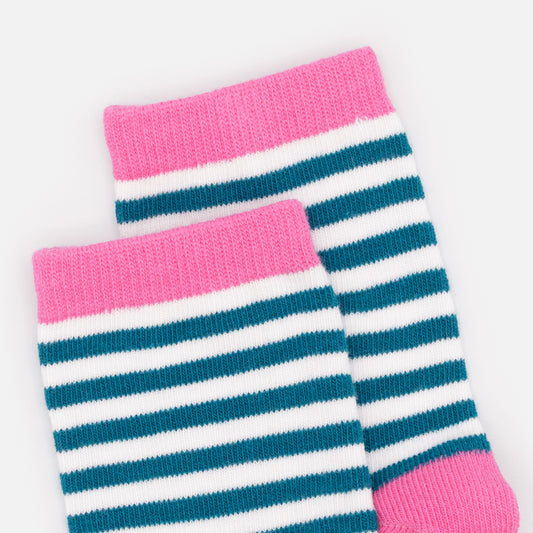 Mini white & pink socks with teal stripes - SO253M006MM