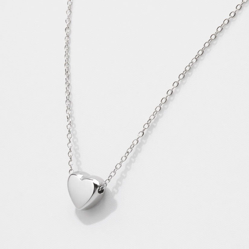 Silvered Chunky Heart Necklace in Stainless Steel