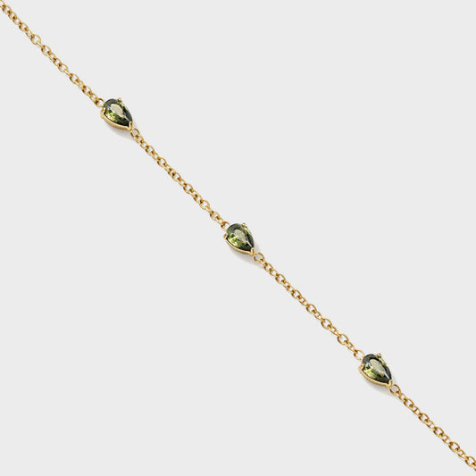 Golden bracelet in stainless steel with green stone trio - SS253B018GL
