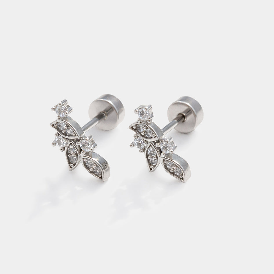Boucles d'oreilles feuillage argenté en acier inoxydable - SS253E003SL