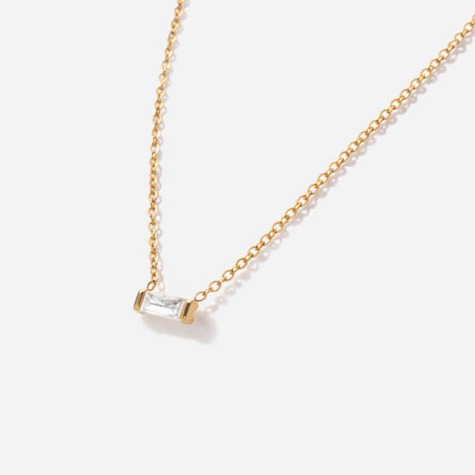 Golden necklace in stainless steel & rectangular translucent stone - SS253N016GL