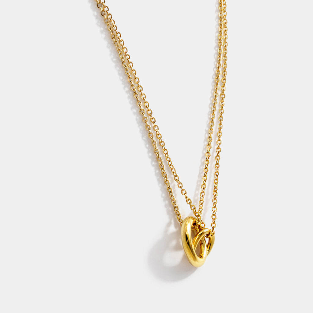 Collier doré double chaîne breloques entrelacées en acier inoxydable - SS253N017GL
