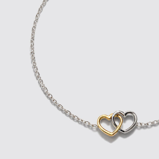 Silvered Bracelet in Stainless Steel with Two-Tone Hearts