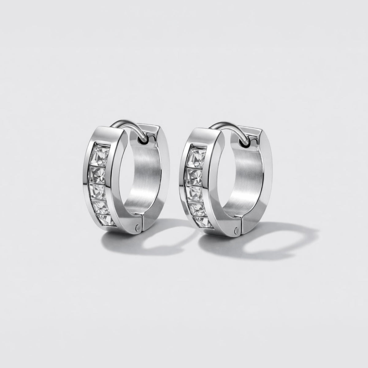Silvered Huggies in Stainless Steel with Crystal Stones