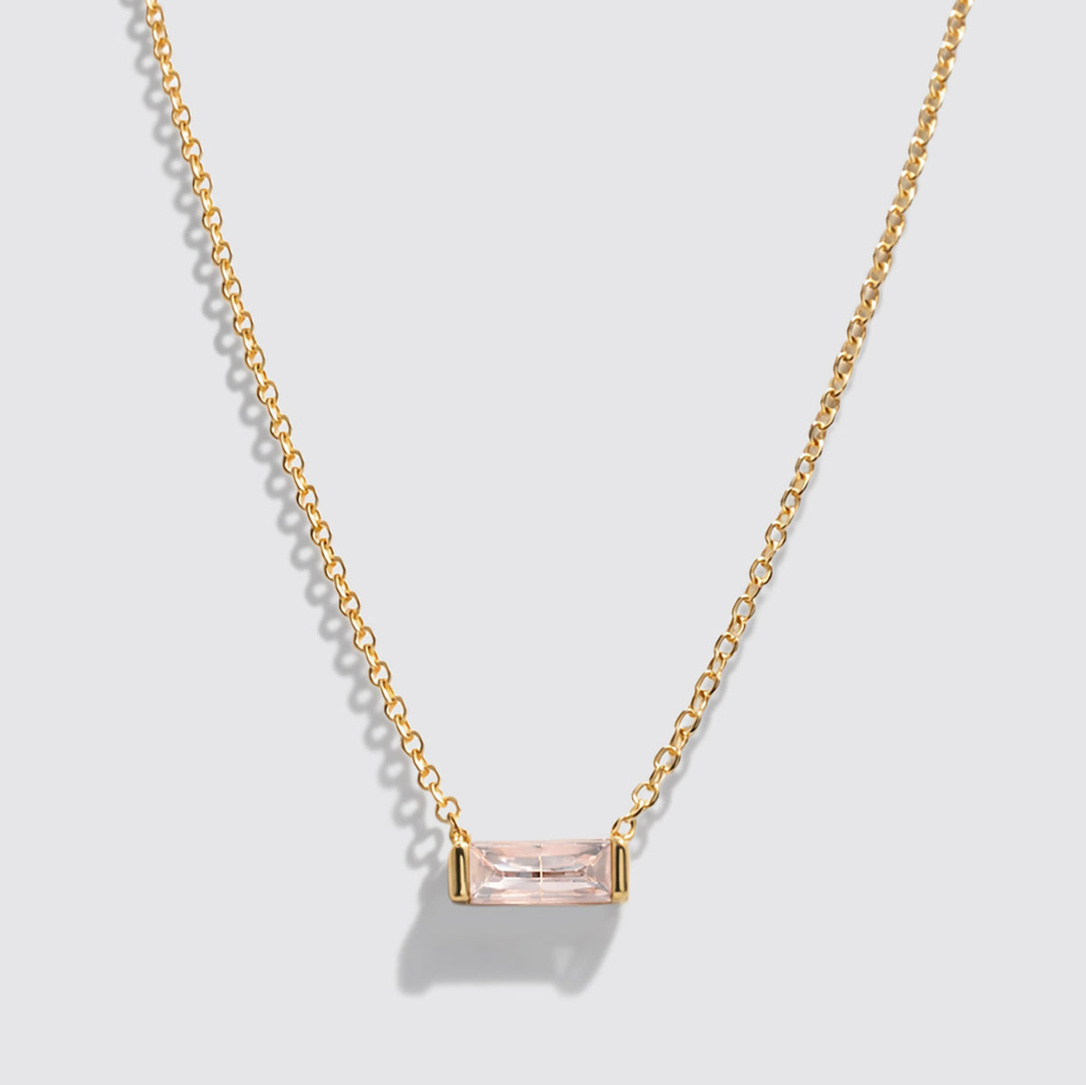 Golden Necklace in Stainless Steel, Rectangular Pink Stone