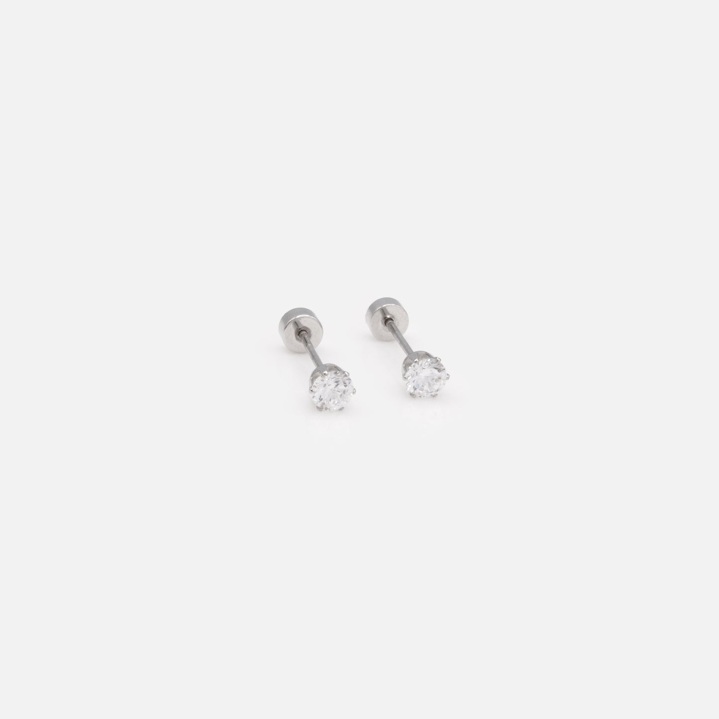 SSM201E01AR - Mini silvered earrings in stainless steel with 3 mm cubic zirconia