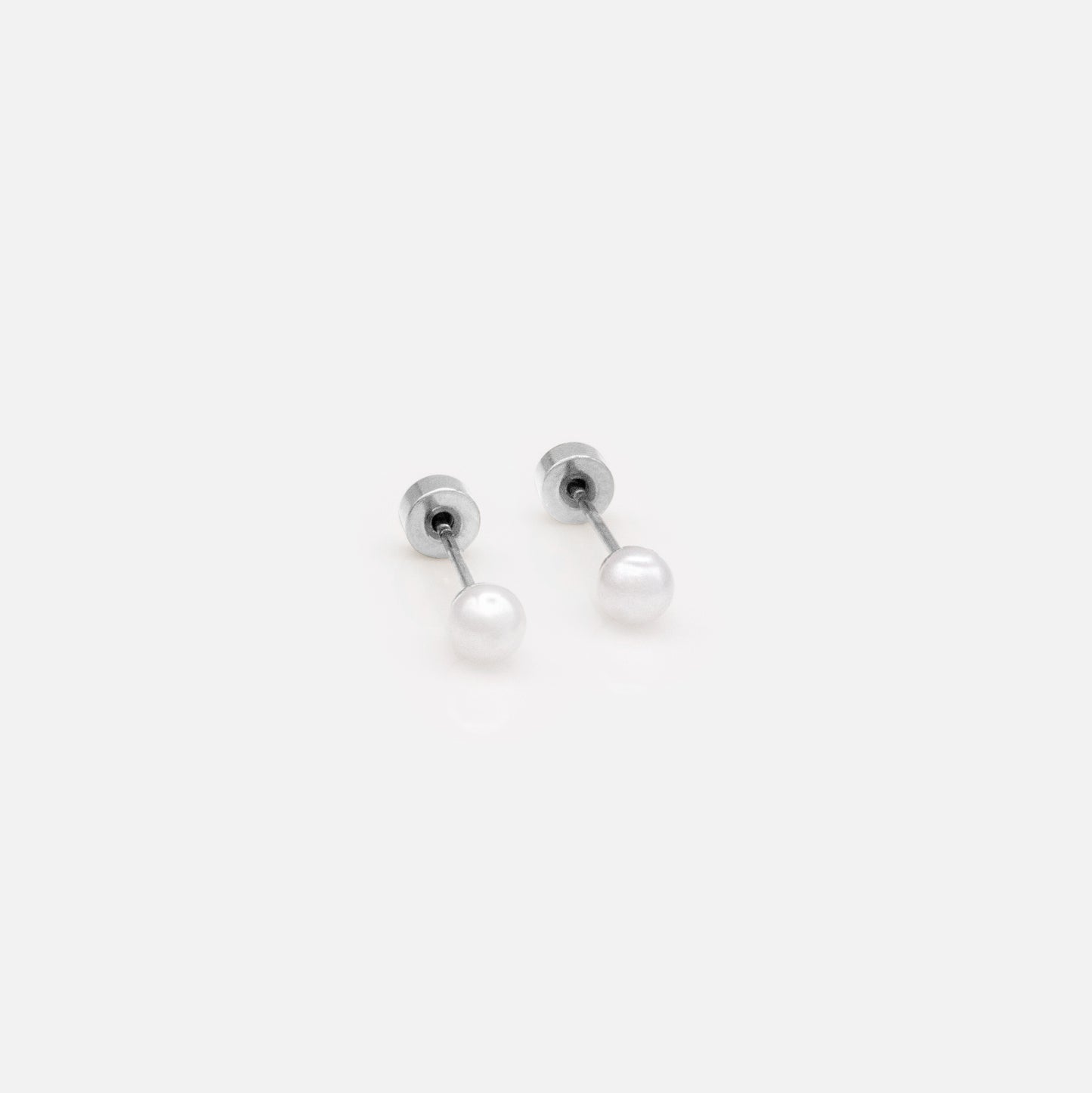 SSM201E03AR - Mini silvered earrings in stainless steel with 3 mm pearl