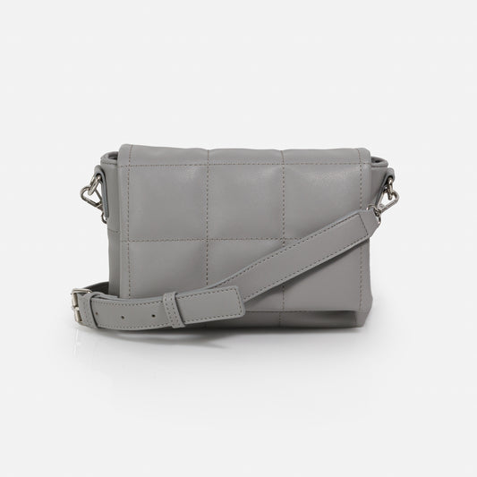 BG251B044GR - Grey quilted crossbody handbag in PU
