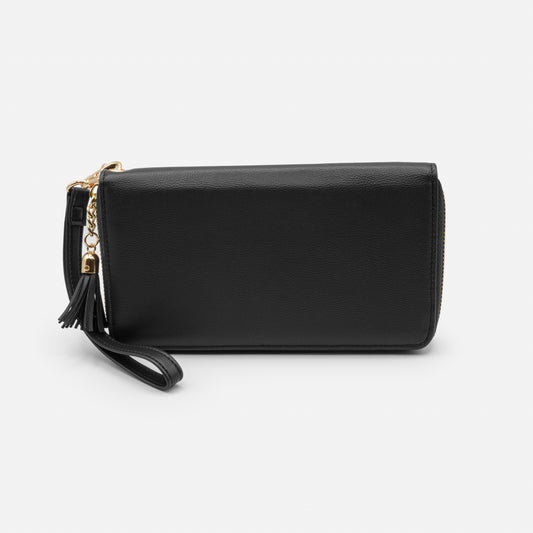 Black PU wallet with tencel - BG251W056BK