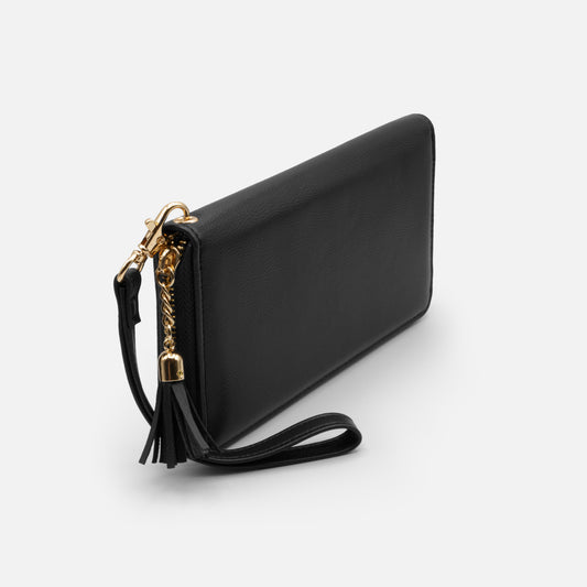Black PU wallet with tencel - BG251W056BK