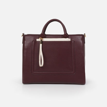 BG253B008BU - Burgundy pebbled PU handbag & removable ivory pouch