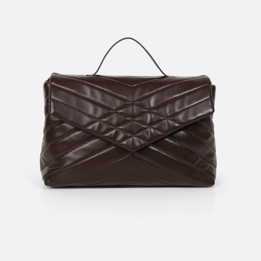 Dark brown quilted PU crossbody handbag - BG253B011BR