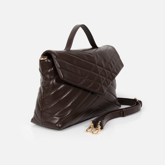 Dark brown quilted PU crossbody handbag - BG253B011BR